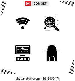 4 Icons Solid Style. Grid Based Creative Glyph Symbols for Website Design. Simple Solid Icon Signs Isolated on White Background. 4 Icon Set.