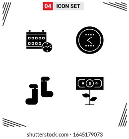 4 Icons Solid Style. Grid Based Creative Glyph Symbols for Website Design. Simple Solid Icon Signs Isolated on White Background. 4 Icon Set.