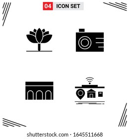 4 Icons Solid Style. Grid Based Creative Glyph Symbols for Website Design. Simple Solid Icon Signs Isolated on White Background. 4 Icon Set.