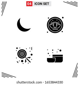 4 Iconos De Estilo Sólido. Símbolos de glifos creativos basados en cuadrícula para el diseño de sitios web. Sencillas señales de icono sólido aisladas en fondo blanco.4 Conjunto de iconos.