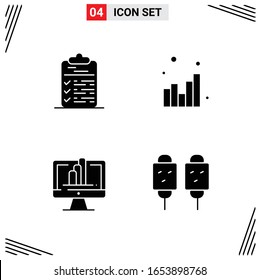4 Icons Solid Style. Grid Based Creative Glyph Symbols for Website Design. Simple Solid Icon Signs Isolated on White Background. 4 Icon Set.