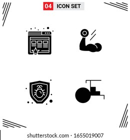 4 Icons Solid Style. Grid Based Creative Glyph Symbols for Website Design. Simple Solid Icon Signs Isolated on White Background. 4 Icon Set.