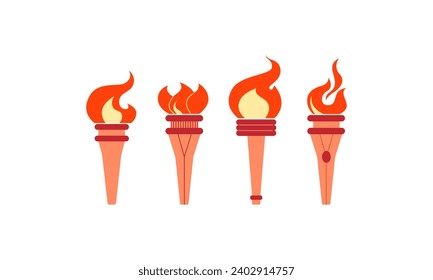 4 íconos de antorcha. Antorcha vectorial con fuego. Ilustración del vector