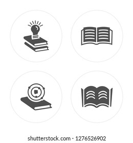 4 Idea, Atom, Open book, book modern icons on round shapes, vector illustration, eps10, trendy icon set.