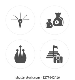 4 Idea, Crown, Money, Promotion modern icons on round shapes, vector illustration, eps10, trendy icon set.