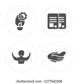 4 Idea, Strength, Newspaper, Handshake modern icons on round shapes, vector illustration, eps10, trendy icon set.