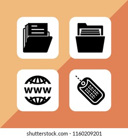 4 identity icons in vector set. domain registration, dog tag and folder illustration for web and graphic design