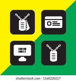 4 identity icons in vector set. id, hacked and dog tag illustration for web and graphic design
