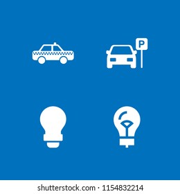 4 illuminated icons in vector set. lightbulb, parked car and taxi illustration for web and graphic design