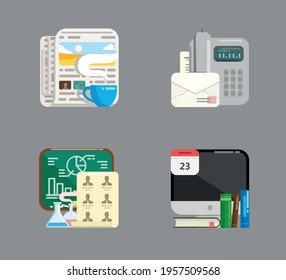 4 illustration icons depicting News, Cases, Education and Calendar cases