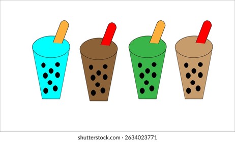 4 illustration of tapioca, colorful tapioca, bubble milk tea, pearl milk tea