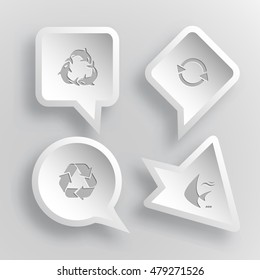 4 images: killer whale as recycling symbol,  fish. Nature set. Paper stickers. Vector illustration icons.