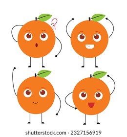 4 imágenes de naranjas con diferentes expresiones