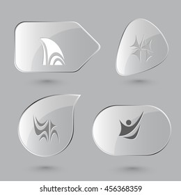 4 images: unique abstract forms. Abstract form set. Glass buttons on gray background. Vector icons.