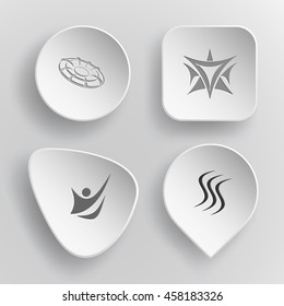 4 images of unique abstract forms. White concave buttons on gray background. Vector icons set.