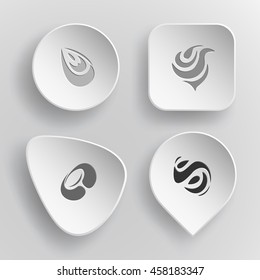 4 images of unique abstract forms. White concave buttons on gray background. Vector icons set.
