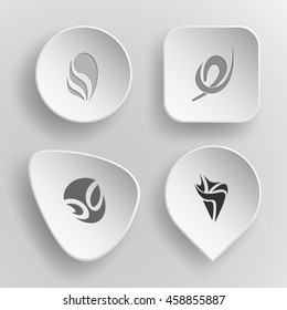 4 images of unique abstract forms. White concave buttons on gray background. Vector icons set.
