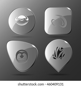 4 imágenes de formas abstractas únicas. Botones de vidrio. Icono de ilustración del vector.