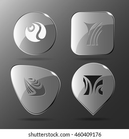 4 images of unique abstract forms.Glass buttons. Vector illustration icon.