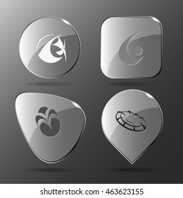 4 images of unique abstract forms.Glass buttons. Vector illustration icon.