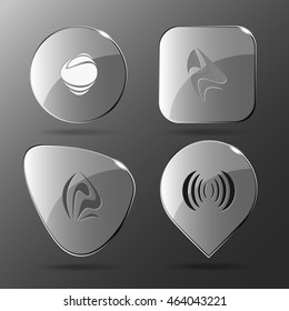 4 images of unique abstract forms.Glass buttons. Vector illustration icon.