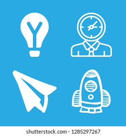 4 imagination icons with light bulb and paper plane in this set