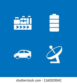 4 industry icons in vector set. battery, conveyor belt, transport and antenna illustration for web and graphic design