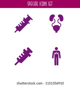 4 infection icons in vector set. bladder, vaccination, vaccine and pulmonary illustration for web and graphic design