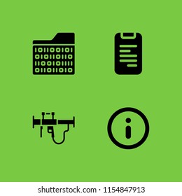 4 info icons in vector set. files and folders, information circular button symbol and bazooka illustration for web and graphic design