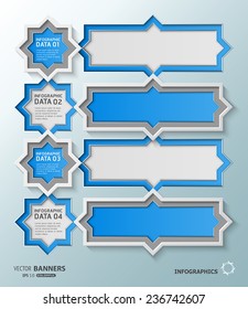 4 Infographic banner rows of 3d octagon elements