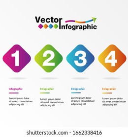 4 infographic topics consisting of purple, green, blue, orange