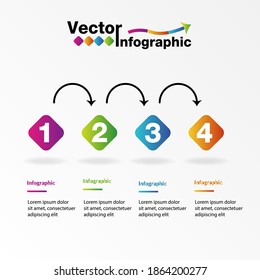4 infographic topics consisting of purple, green, blue, orange