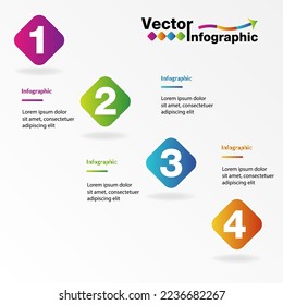 4 infographic topics consisting of purple, green, blue, orange