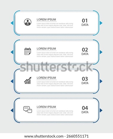 4 infographics data rectangle tab index template. Illustration business abstract background.