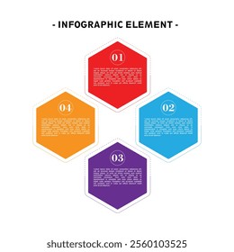 4 Infographics design with hexagon and dummy text.