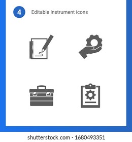 4 instrument filled icons set isolated on . Icons set with Sketching, Services, toolbox, project icons.