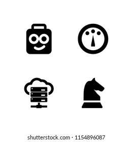 4 intelligence icons in vector set. nerd, chess, dashboard and server illustration for web and graphic design