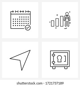 4 Interface Line Icon Set of modern symbols on calendar; rate; event; schedule; cursor Vector Illustration