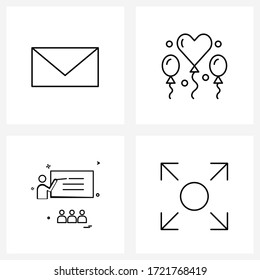 4 Interface Line Icon Set of modern symbols on message; school; balloon; valentine; expand Vector Illustration