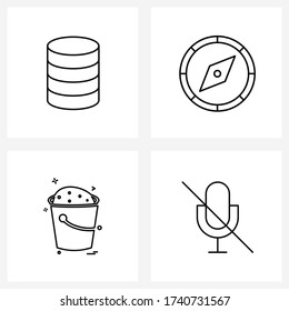 4 Interface Line Icon Set of modern symbols on coin; sand; money coin; navigation; microphone Vector Illustration