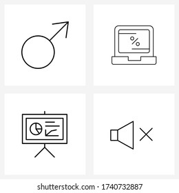 4 Interface Line Icon Set of modern symbols on male; chart; gents; discount; graph Vector Illustration