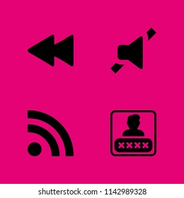 4 internet icon set with password, mute and rewind vector illustration for graphic design and web