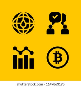 4 internet icons in vector set. communication, graphic, bitcoin and maps and location illustration for web and graphic design