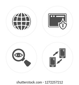 4 Internet, View, Security, Synchronization modern icons on round shapes, vector illustration, eps10, trendy icon set.