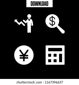 4 investment vector icon set with sales symbol of up arrow and a businessman, yen, calculator and dollar icons for mobile and web
