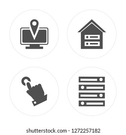 4 IP, Fingerprint, Warehouse, Database modern icons on round shapes, vector illustration, eps10, trendy icon set.