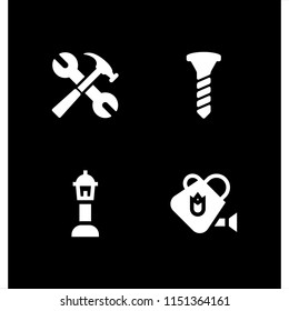 4 iron icons in vector set. watering can, street lamp, hammer and screw illustration for web and graphic design
