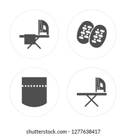 4 Ironing board, Leather, Fabric, modern icons on round shapes, vector illustration, eps10, trendy icon set.