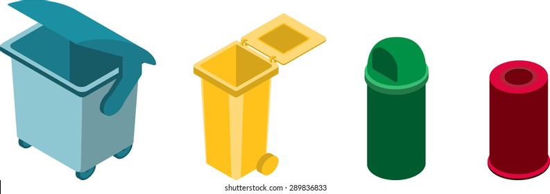 4 isometric colorful icons of recycling topic. Use for ecology infographic, presentation or recycling.