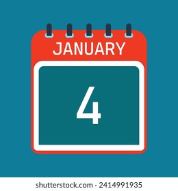 4 January Calendar. Blue Background. Vector Calendar.